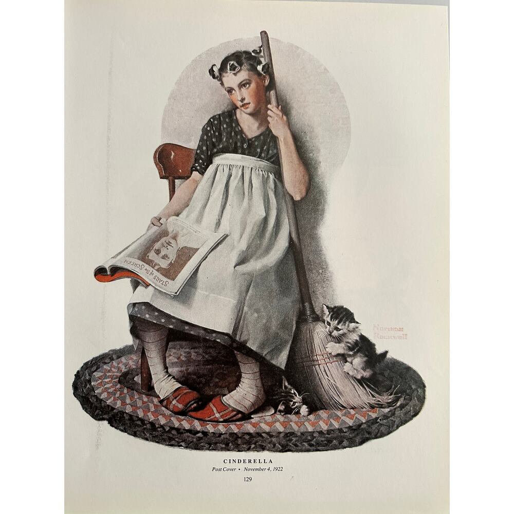 Cinderella, Housework, Kitten Norman Rockwell, Print, Book Page, Art, 250214-WH